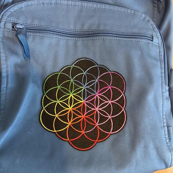 Vera Bradley Campus Backpack Summer Rain Blue CUSTOMIZED Like New COLDPLAY - Picture 2 of 12